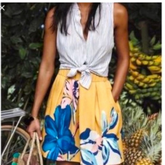 Anthropologie Maeve tropical pleated yellow skirt size 0 nwot - Picture 2 of 5